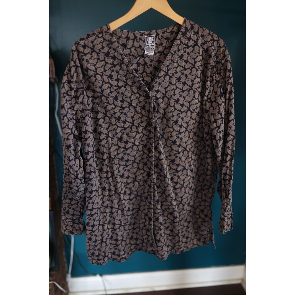 Futures Womans paisley Cotton Button Up Top Plus Size 1X Multicolor Long Sleeve